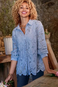 New Soft Surroundings Lisa Lace Button Front
