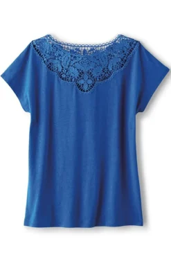 Hot Soft Surroundings Luella Linen Blend Lace Tee Sapphire