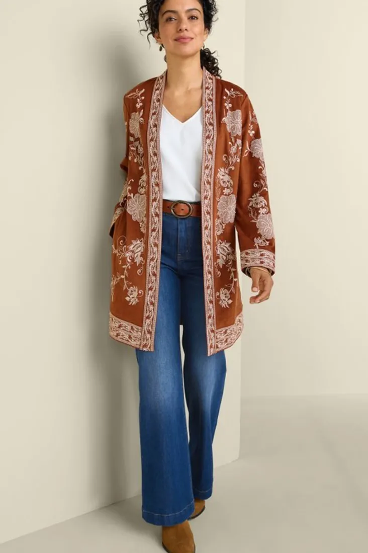 Discount Soft Surroundings Marienne Faux Suede Jacket Auburn