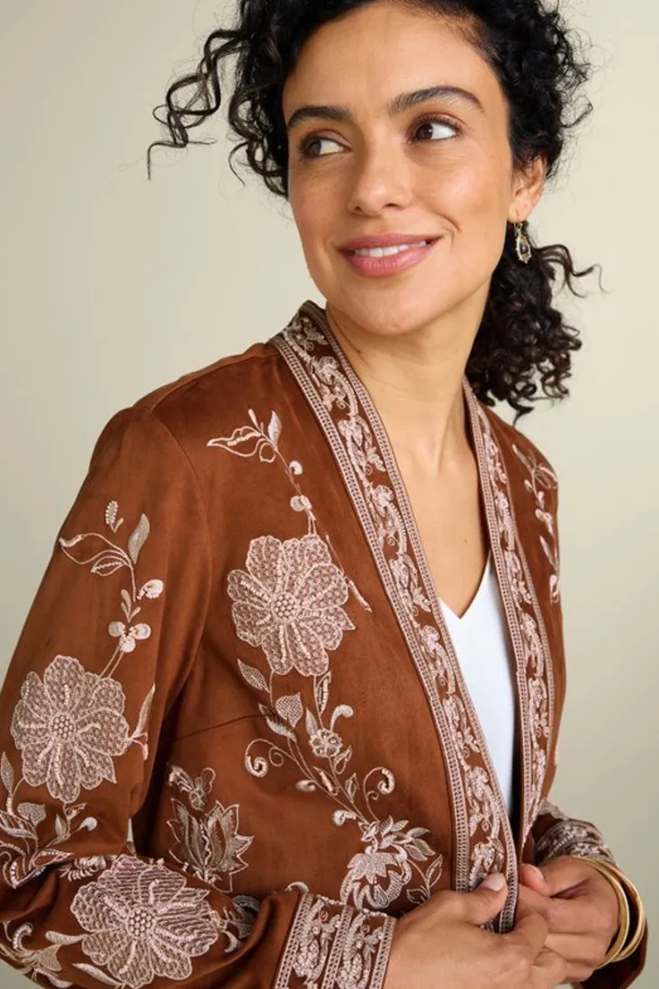 Discount Soft Surroundings Marienne Faux Suede Jacket Auburn