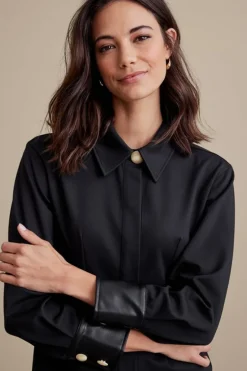 Best Soft Surroundings Mattea Faux Leather Cuff Tunic Black