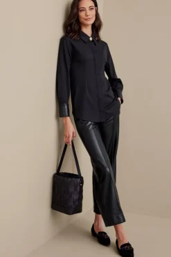 Best Soft Surroundings Mattea Faux Leather Cuff Tunic Black