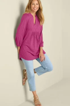 Soft Surroundings Mikaela Embroidered 3/4 Sleeve Tunic RaspberryRadiance
