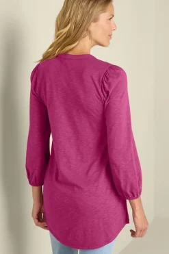 Soft Surroundings Mikaela Embroidered 3/4 Sleeve Tunic RaspberryRadiance