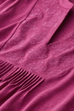 Soft Surroundings Mikaela Embroidered 3/4 Sleeve Tunic RaspberryRadiance