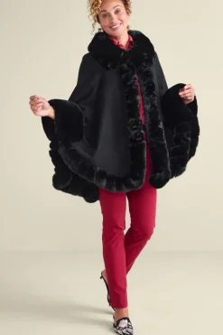 Best Soft Surroundings Mila Faux Fur Trim Cape Black