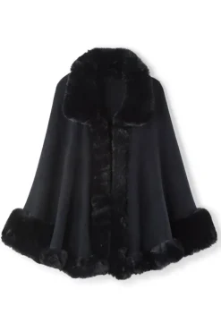 Best Soft Surroundings Mila Faux Fur Trim Cape Black