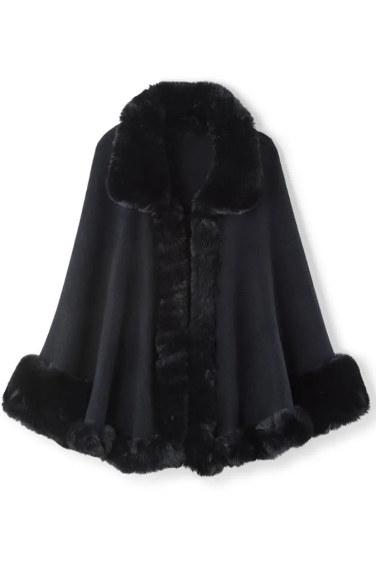 Best Soft Surroundings Mila Faux Fur Trim Cape Black
