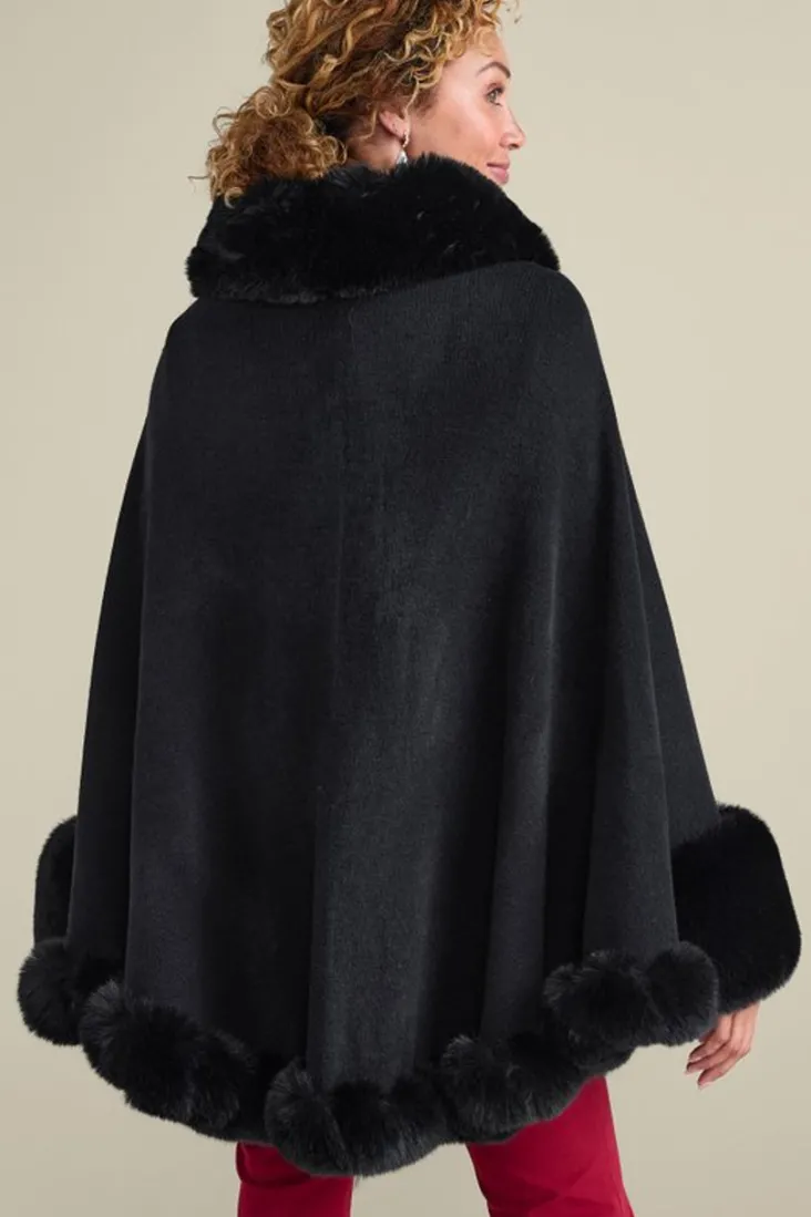 Best Soft Surroundings Mila Faux Fur Trim Cape Black