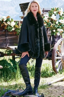 Best Soft Surroundings Mila Faux Fur Trim Cape Black