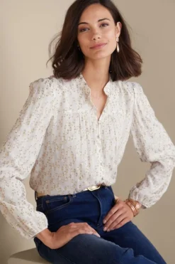 Hot Soft Surroundings Mila Metallic Blouse IvoryPearl