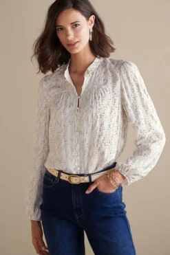 Hot Soft Surroundings Mila Metallic Blouse IvoryPearl