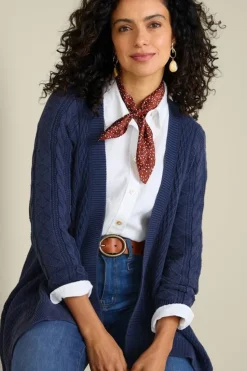 Sale Soft Surroundings Minah Cable Knit Cardigan DenimBlue