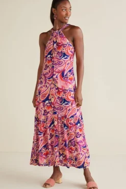 Clearance Soft Surroundings Nalani Gauze Maxi Dress IslandSunPaisleyCoral