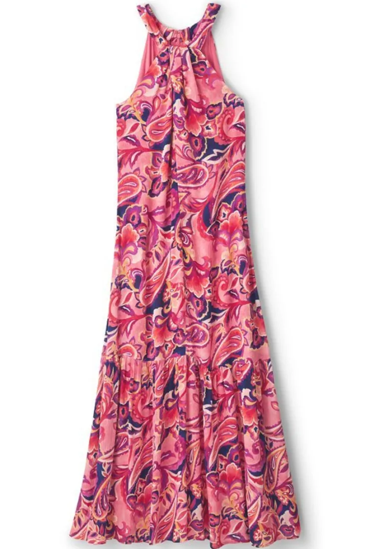 Clearance Soft Surroundings Nalani Gauze Maxi Dress IslandSunPaisleyCoral