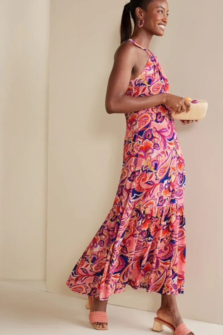Clearance Soft Surroundings Nalani Gauze Maxi Dress IslandSunPaisleyCoral
