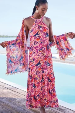 Clearance Soft Surroundings Nalani Gauze Maxi Dress IslandSunPaisleyCoral