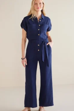 Hot Soft Surroundings Natasha Gauze Jumpsuit Navy