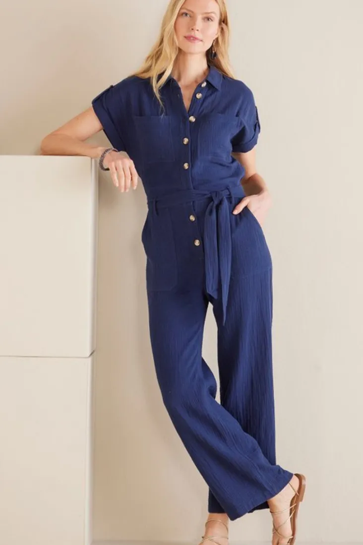 Hot Soft Surroundings Natasha Gauze Jumpsuit Navy
