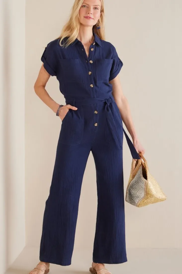 Hot Soft Surroundings Natasha Gauze Jumpsuit Navy