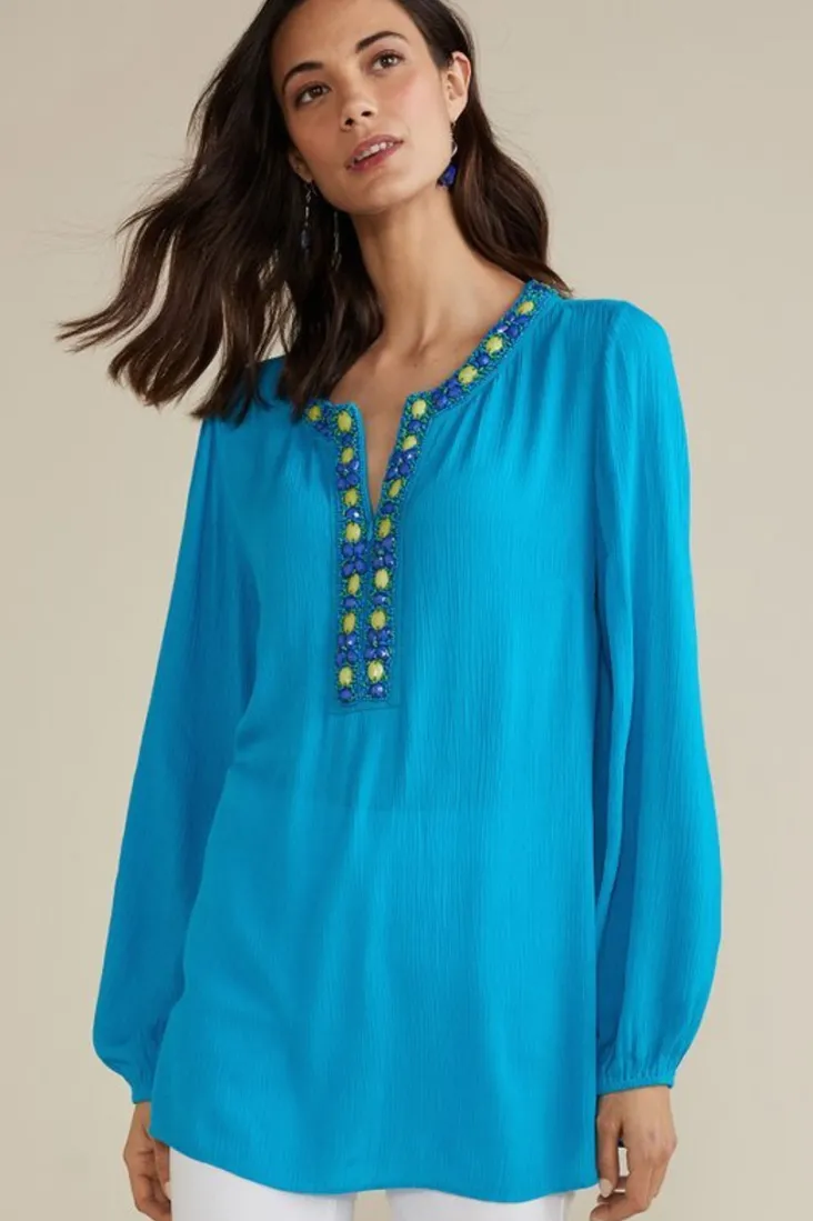 Discount Soft Surroundings Nellie Gauze Tunic BlueDanube