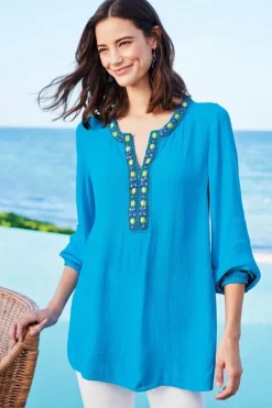 Discount Soft Surroundings Nellie Gauze Tunic BlueDanube