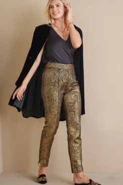 New Soft Surroundings Nevina Jacquard Trouser GoldFloral