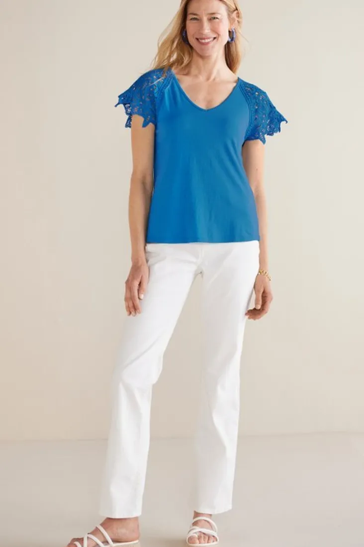 Soft Surroundings Nikita Lace Sleeve Tee FrenchBlue