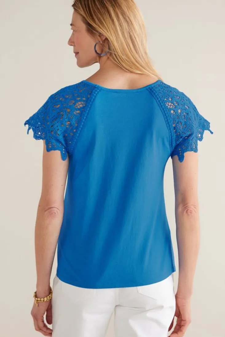 Soft Surroundings Nikita Lace Sleeve Tee FrenchBlue