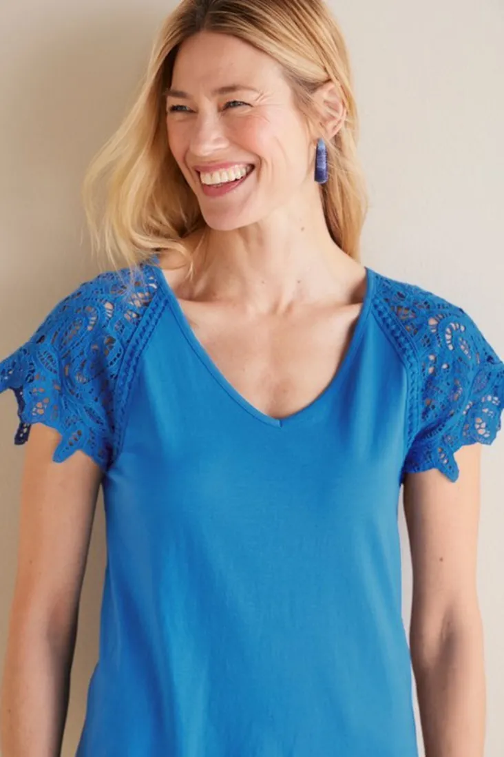 Soft Surroundings Nikita Lace Sleeve Tee FrenchBlue