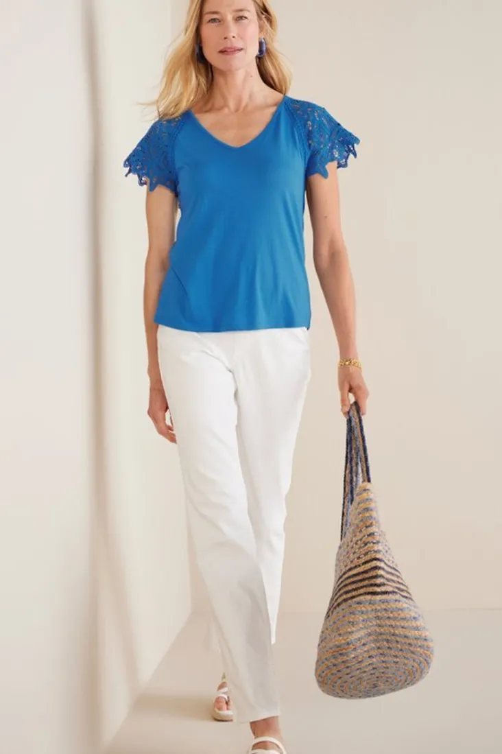 Soft Surroundings Nikita Lace Sleeve Tee FrenchBlue