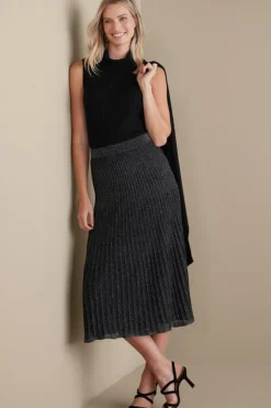 Outlet Soft Surroundings Nisha Knit Pleated Skirt Black/Silver