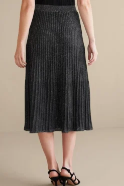 Outlet Soft Surroundings Nisha Knit Pleated Skirt Black/Silver