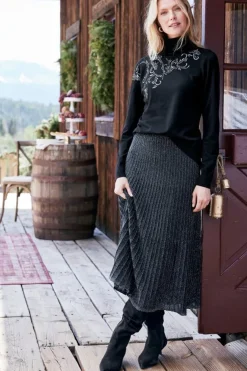 Outlet Soft Surroundings Nisha Knit Pleated Skirt Black/Silver