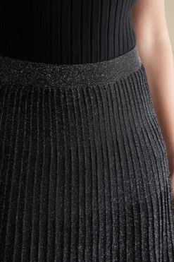 Outlet Soft Surroundings Nisha Knit Pleated Skirt Black/Silver
