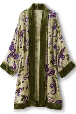 Discount Soft Surroundings Nomi Silk Blend Velvet Kimono Purple/GreenPaisley