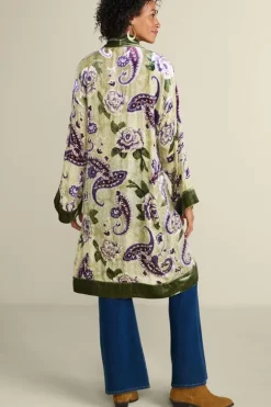 Discount Soft Surroundings Nomi Silk Blend Velvet Kimono Purple/GreenPaisley