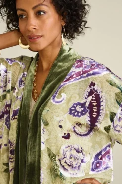 Discount Soft Surroundings Nomi Silk Blend Velvet Kimono Purple/GreenPaisley