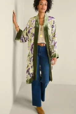 Discount Soft Surroundings Nomi Silk Blend Velvet Kimono Purple/GreenPaisley
