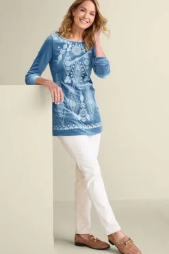 Clearance Soft Surroundings Nori Embroidered Velvet Tunic MoonlightBlue