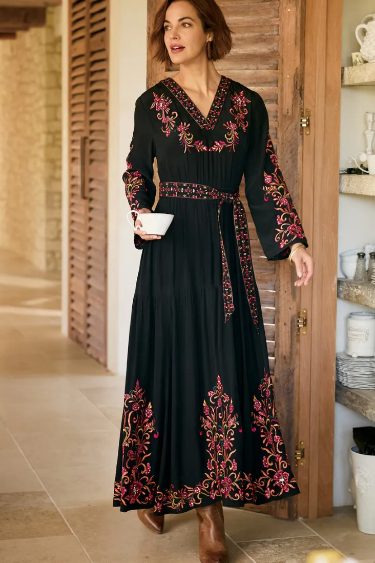 Discount Soft Surroundings Onyx Embellished Maxi Dress Black
