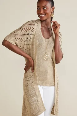 New Soft Surroundings Opaline Shimmer Cardigan Sesame