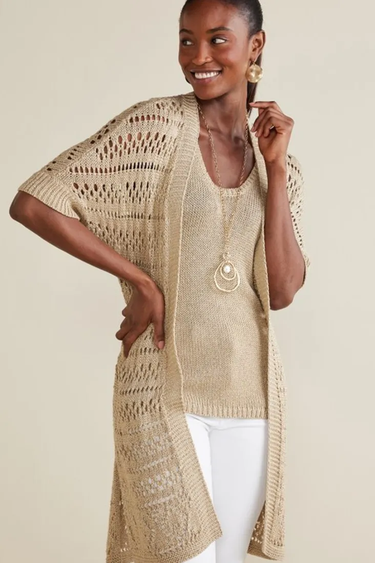 New Soft Surroundings Opaline Shimmer Cardigan Sesame