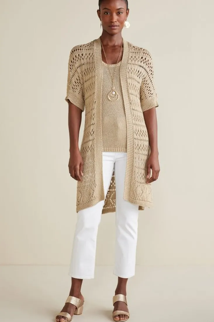 New Soft Surroundings Opaline Shimmer Cardigan Sesame