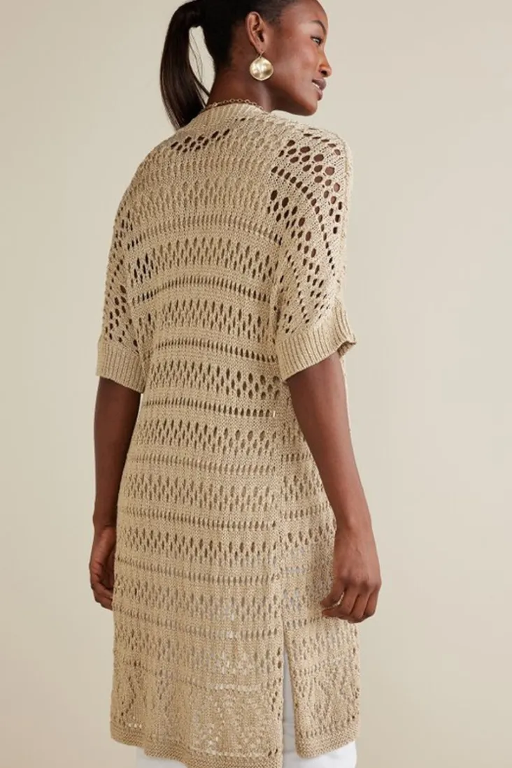 New Soft Surroundings Opaline Shimmer Cardigan Sesame