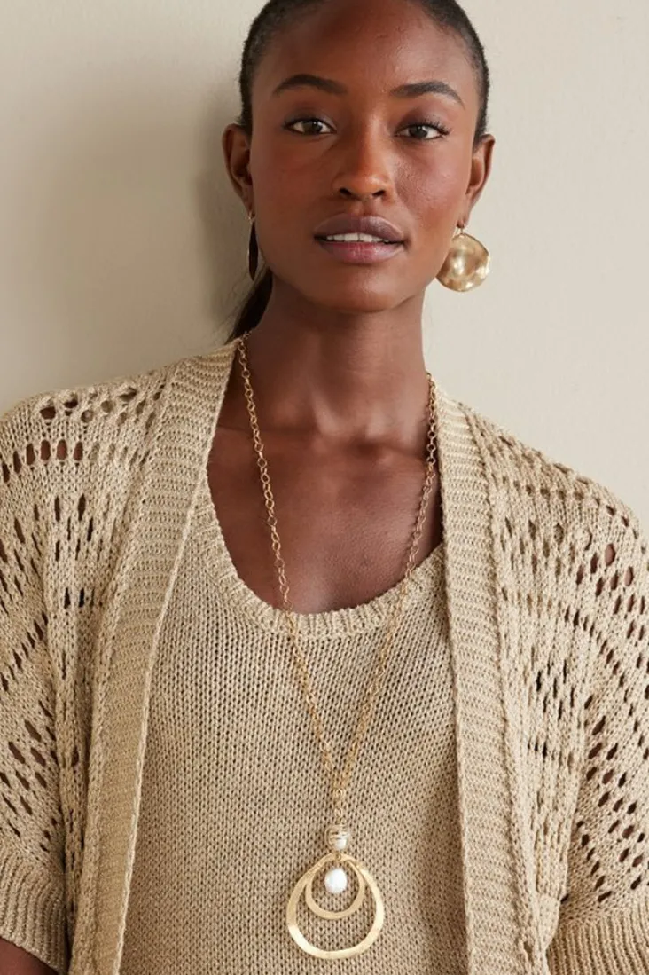 New Soft Surroundings Opaline Shimmer Cardigan Sesame