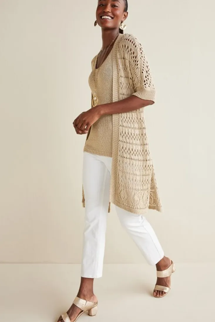 New Soft Surroundings Opaline Shimmer Cardigan Sesame