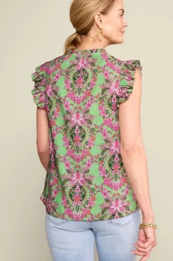 Discount Soft Surroundings Paige Linen Blend Top TropicalDamaskMedallion