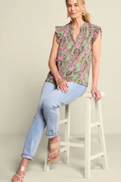Discount Soft Surroundings Paige Linen Blend Top TropicalDamaskMedallion
