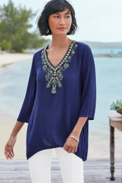 Sale Soft Surroundings Paulina Gauze Pullover Navy